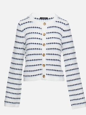 1. State striped crew neck cardigan sweater